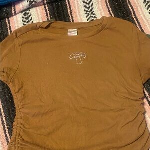 Brown T-Shirt with Mushroom Embroidery
